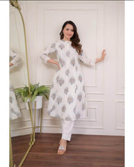 Beautiful cotton aline pattern kurt-pant set - Eraya