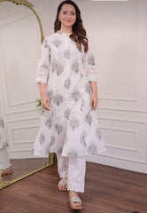 Beautiful cotton aline pattern kurt-pant set - Eraya