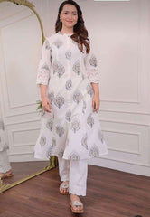 Beautiful cotton aline pattern kurt-pant set - Eraya