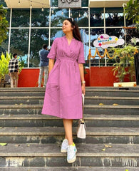 Beautiful summer cotton-slub fabric midi-dress - Eraya