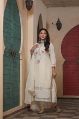 Premium authentic chikan schiffli cotton fabric kurti set - Eraya