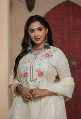 Premium authentic chikan schiffli cotton fabric kurti set - Eraya