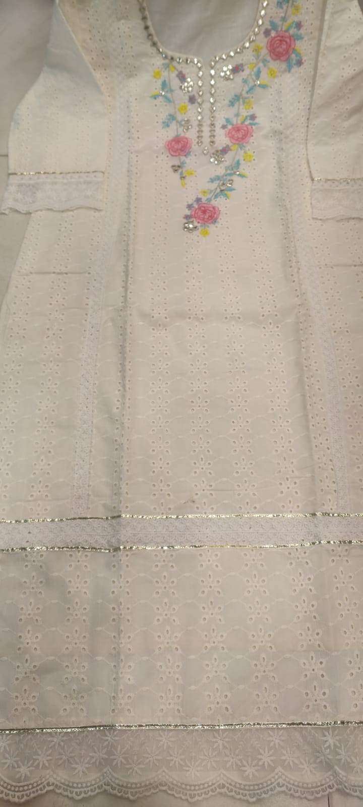 Premium authentic chikan schiffli cotton fabric kurti set - Eraya