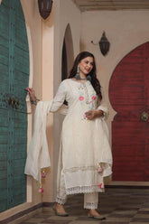 Premium authentic chikan schiffli cotton fabric kurti set - Eraya