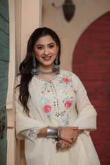 Premium authentic chikan schiffli cotton fabric kurti set - Eraya