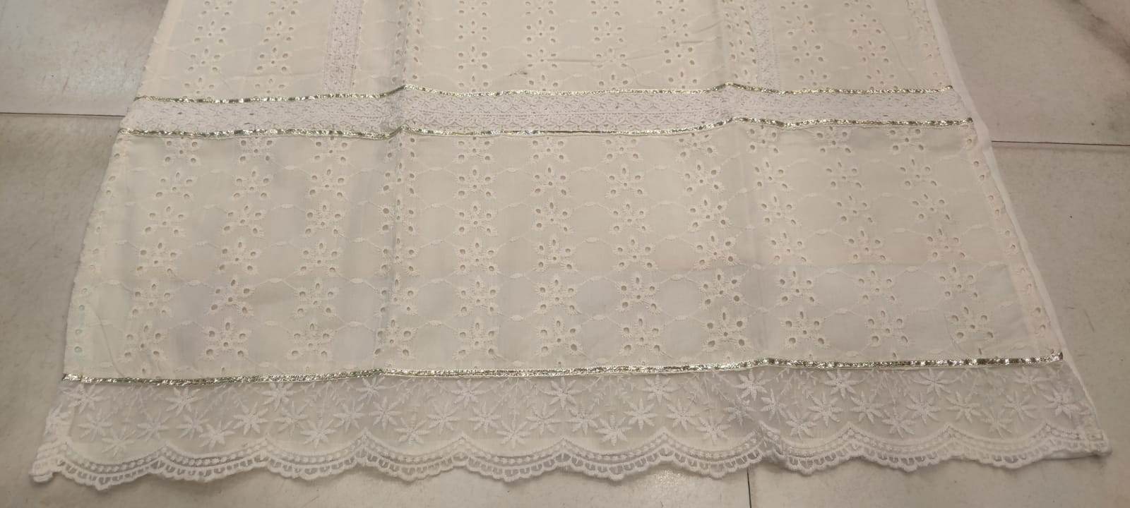 Premium authentic chikan schiffli cotton fabric kurti set - Eraya