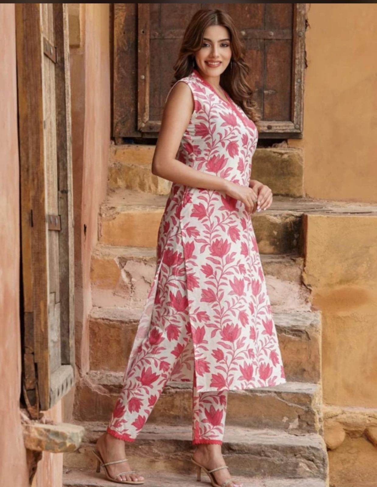Summer special fine fabric cotton cut sleeves kurti-pant set - Eraya
