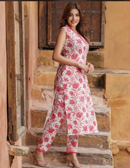 Summer special fine fabric cotton cut sleeves kurti-pant set - Eraya