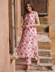 Summer special fine fabric cotton cut sleeves kurti-pant set - Eraya