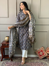 Ajrakh work cotton kurta with cotton pant and silk dupatta - Eraya