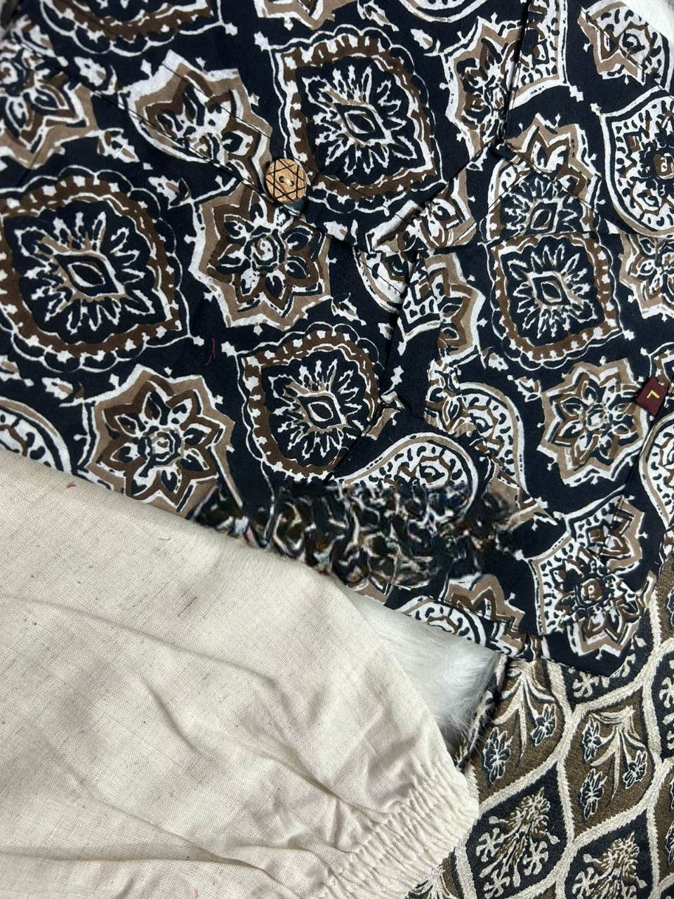 Ajrakh work cotton kurta with cotton pant and silk dupatta - Eraya