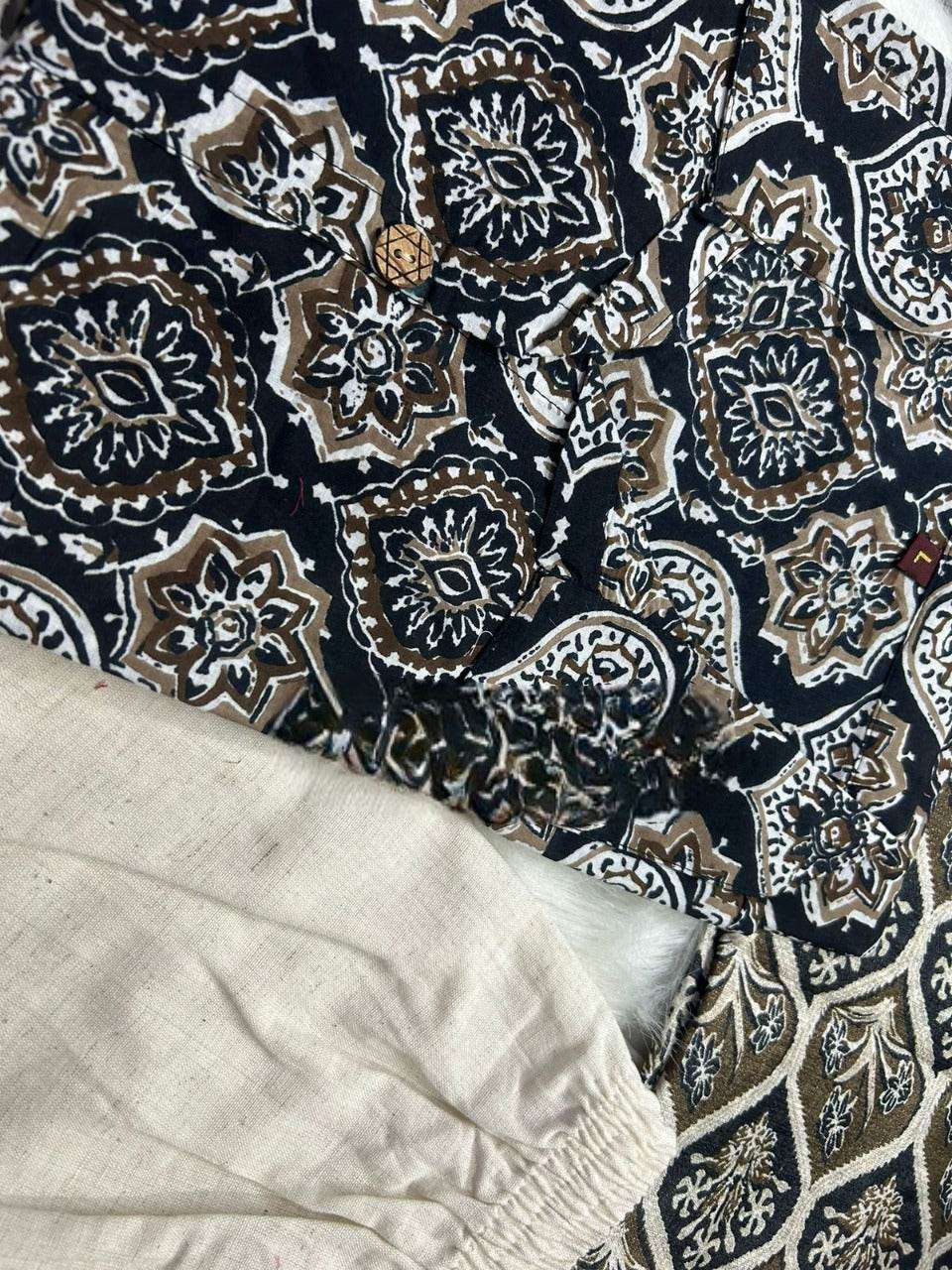 Ajrakh work cotton kurta with cotton pant and silk dupatta - Eraya