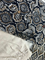 Ajrakh work cotton kurta with cotton pant and silk dupatta - Eraya