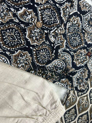 Ajrakh work cotton kurta with cotton pant and silk dupatta - Eraya
