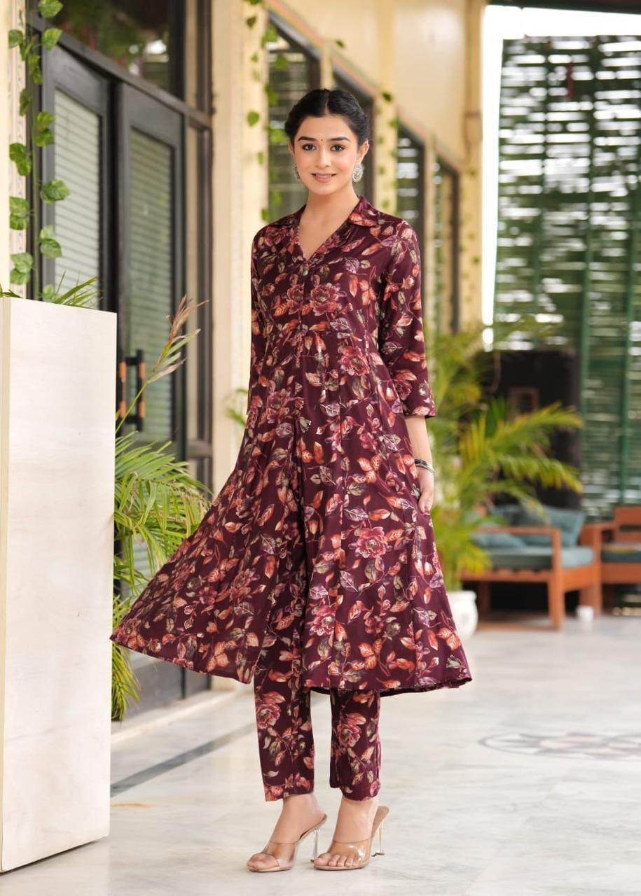 Maslin foil print long co-ord set-II - Eraya