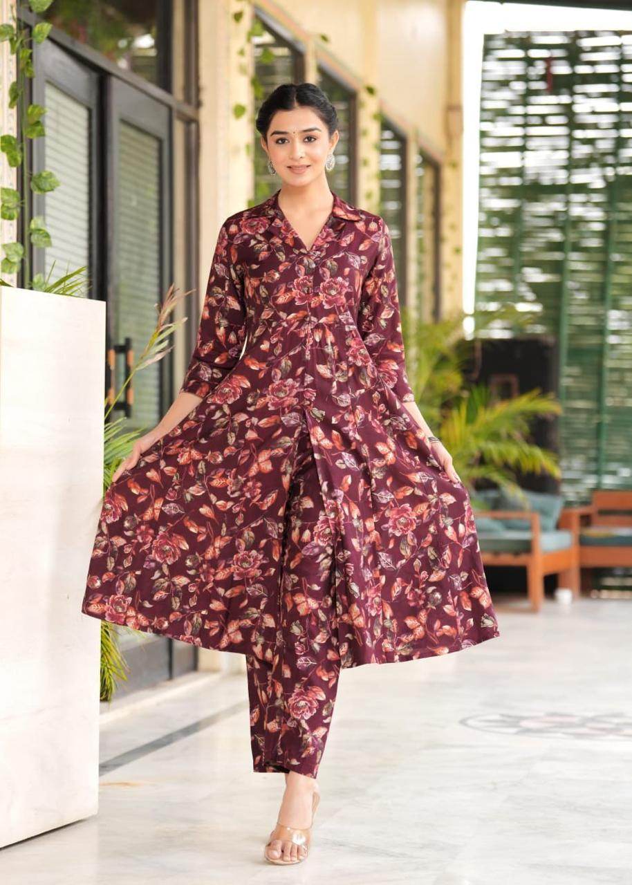 Maslin foil print long co-ord set-II - Eraya