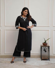 Office wear black cotton embroidery work kurti - Eraya