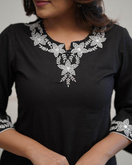 Office wear black cotton embroidery work kurti - Eraya