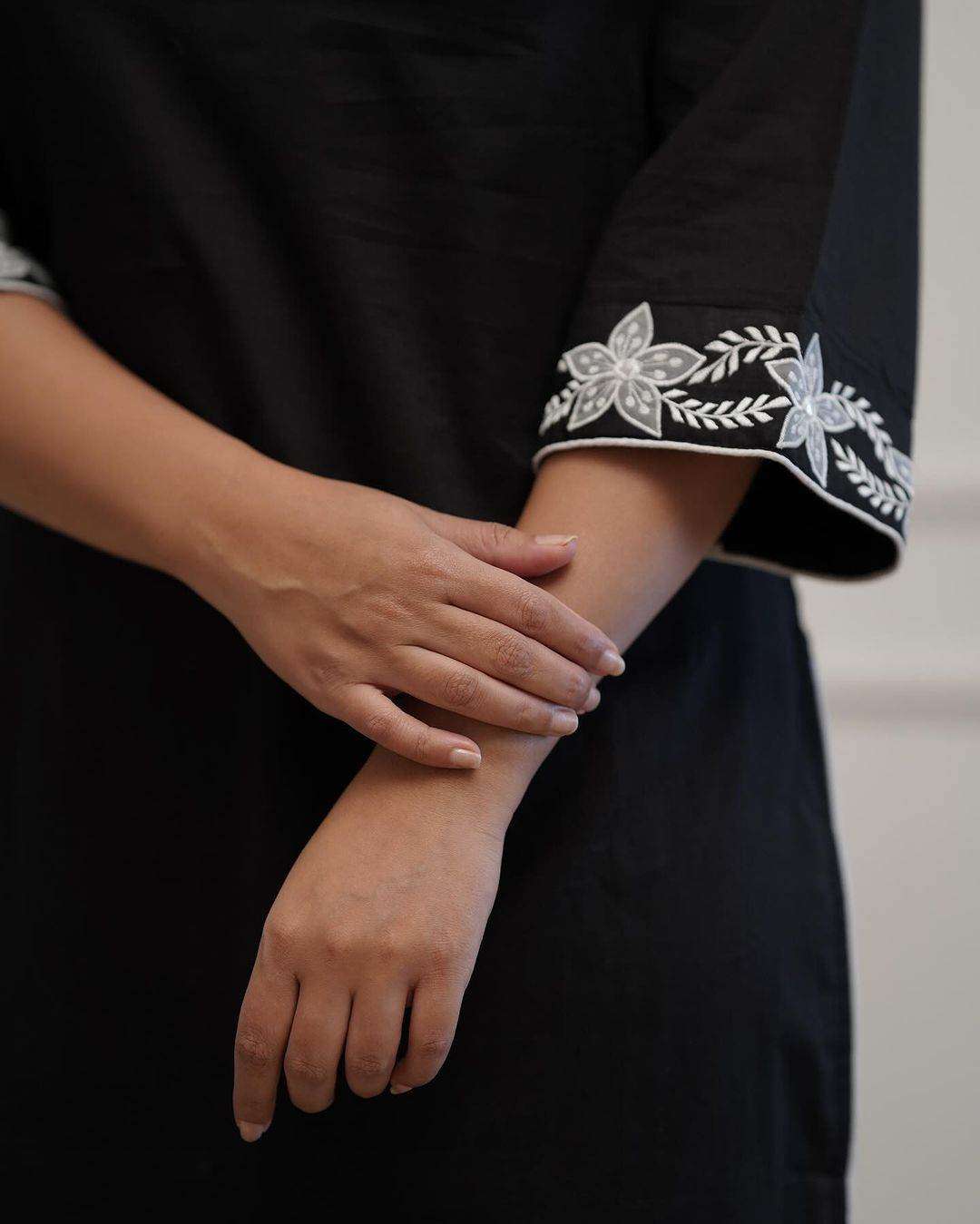 Office wear black cotton embroidery work kurti - Eraya