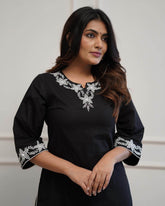 Office wear black cotton embroidery work kurti - Eraya