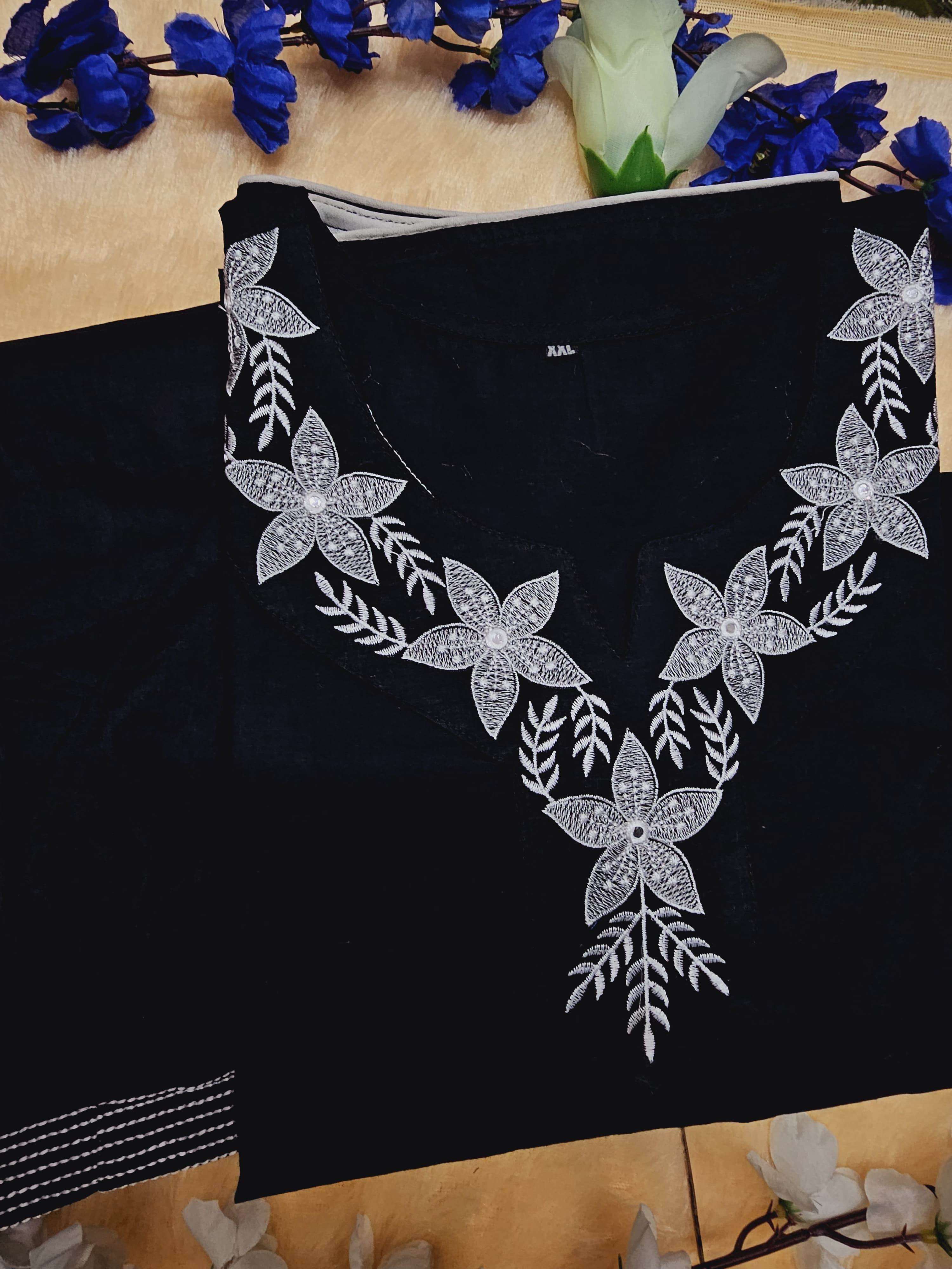 Office wear black cotton embroidery work kurti - Eraya