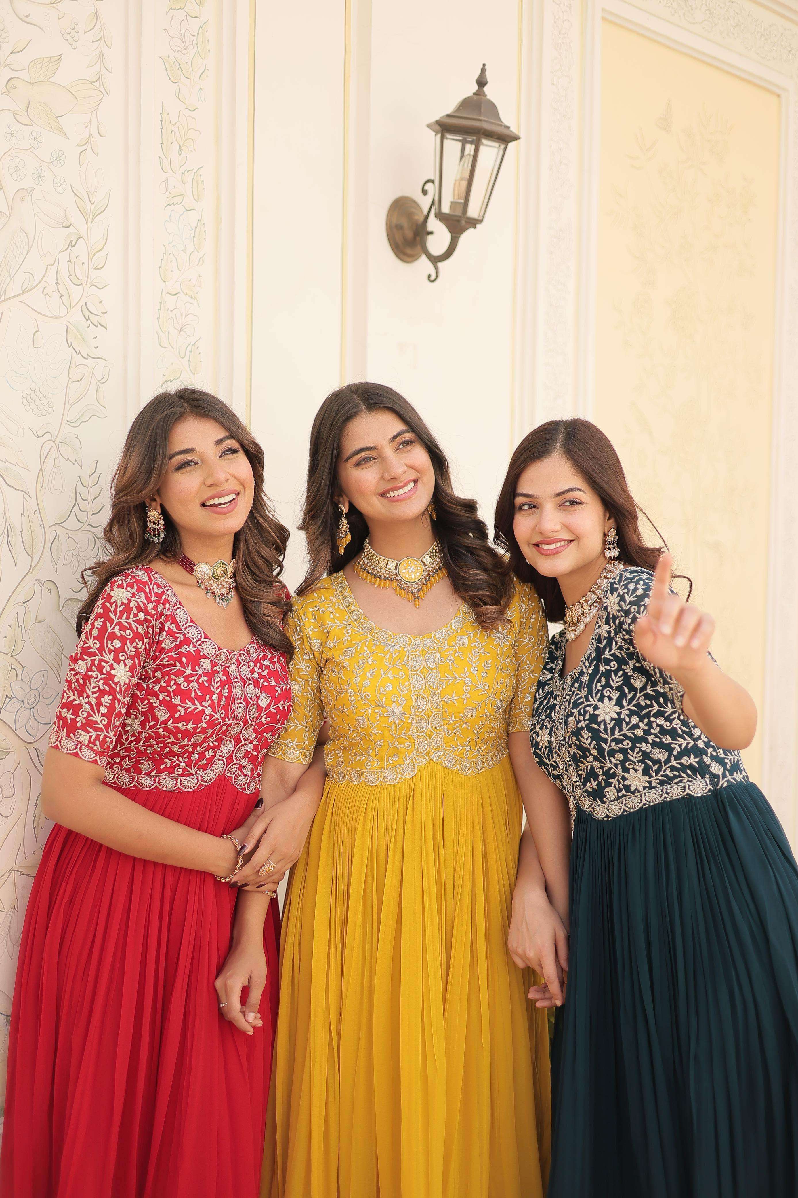 Faux georgette embroidered party wear gown - Eraya