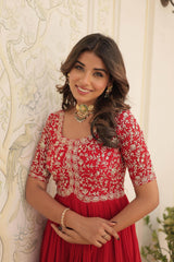 Faux georgette embroidered party wear gown - Eraya