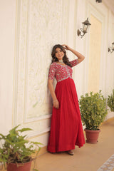 Faux georgette embroidered party wear gown - Eraya