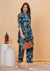 Pure muslin fabric collar-button pattern co-ord set - Eraya