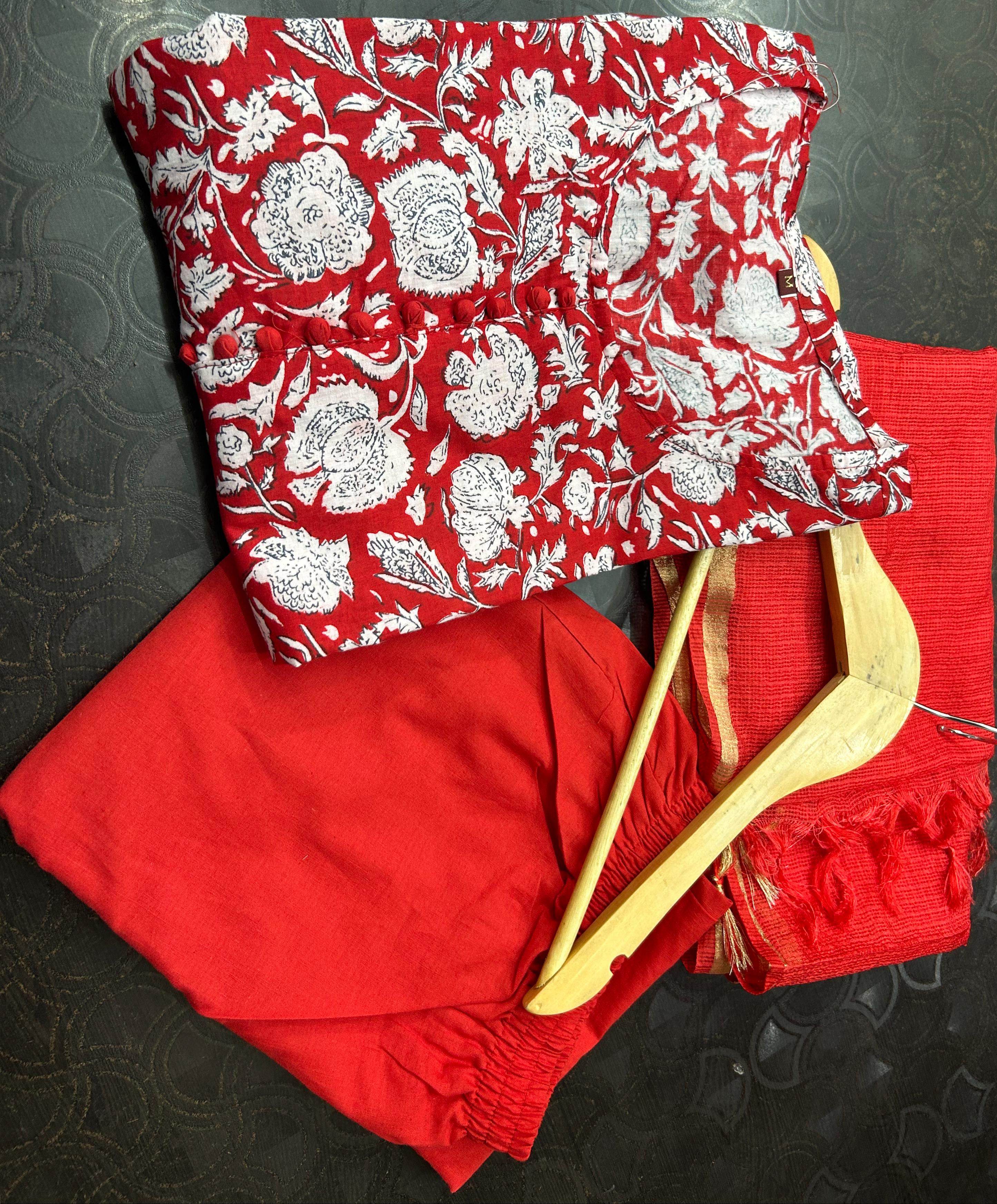 Beautiful anarkali cotton kurti set with kota-doria dupatta - Eraya