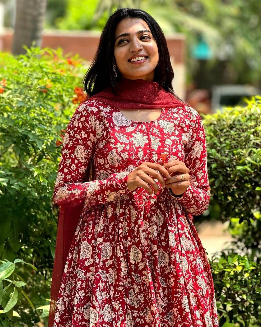 Beautiful anarkali cotton kurti set with kota-doria dupatta - Eraya