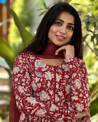 Beautiful anarkali cotton kurti set with kota-doria dupatta - Eraya