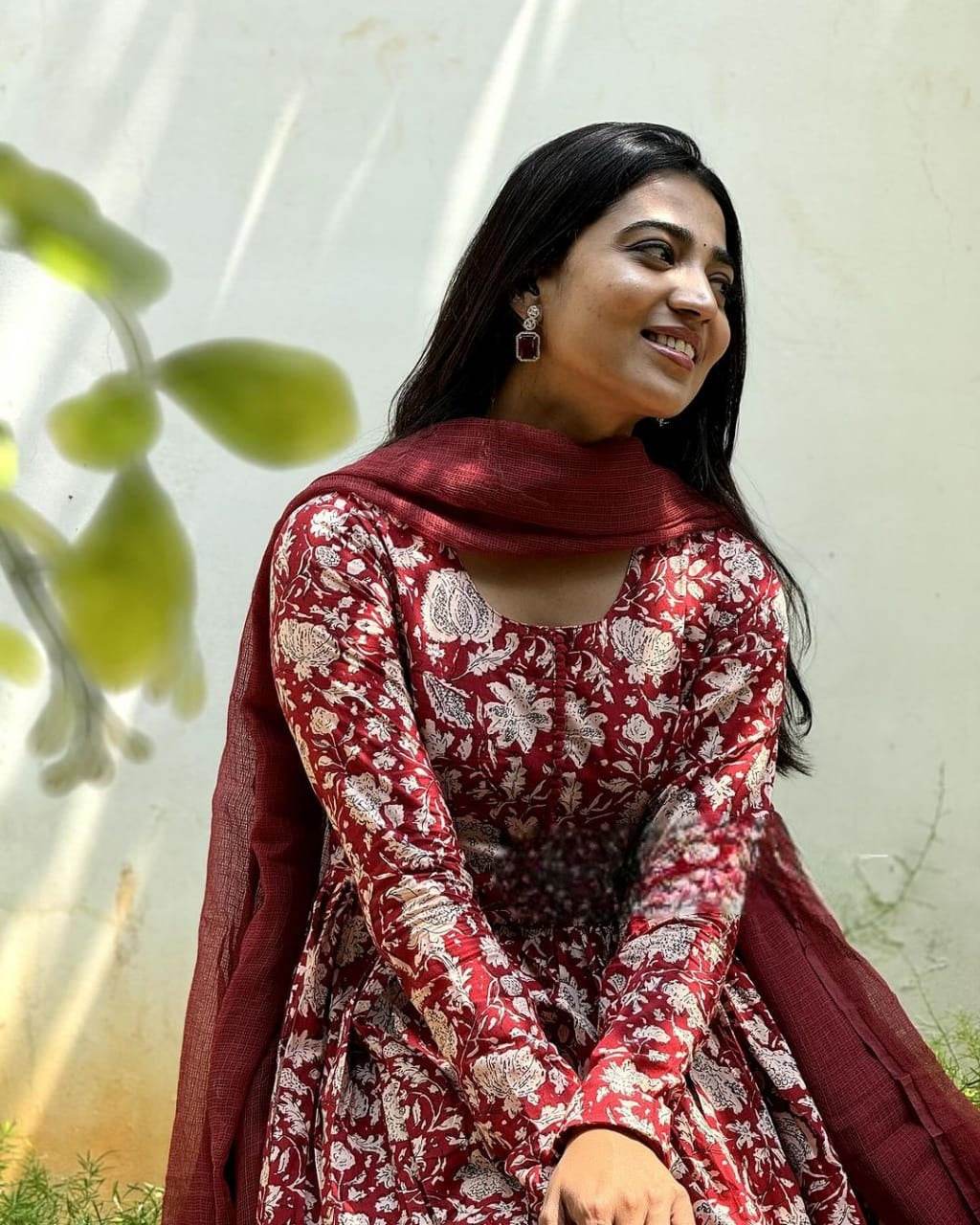 Beautiful anarkali cotton kurti set with kota-doria dupatta - Eraya