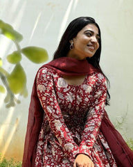 Beautiful anarkali cotton kurti set with kota-doria dupatta - Eraya