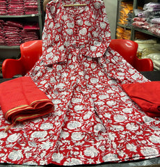 Beautiful anarkali cotton kurti set with kota-doria dupatta - Eraya