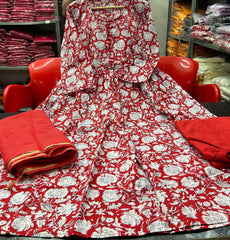 Beautiful anarkali cotton kurti set with kota-doria dupatta - Eraya