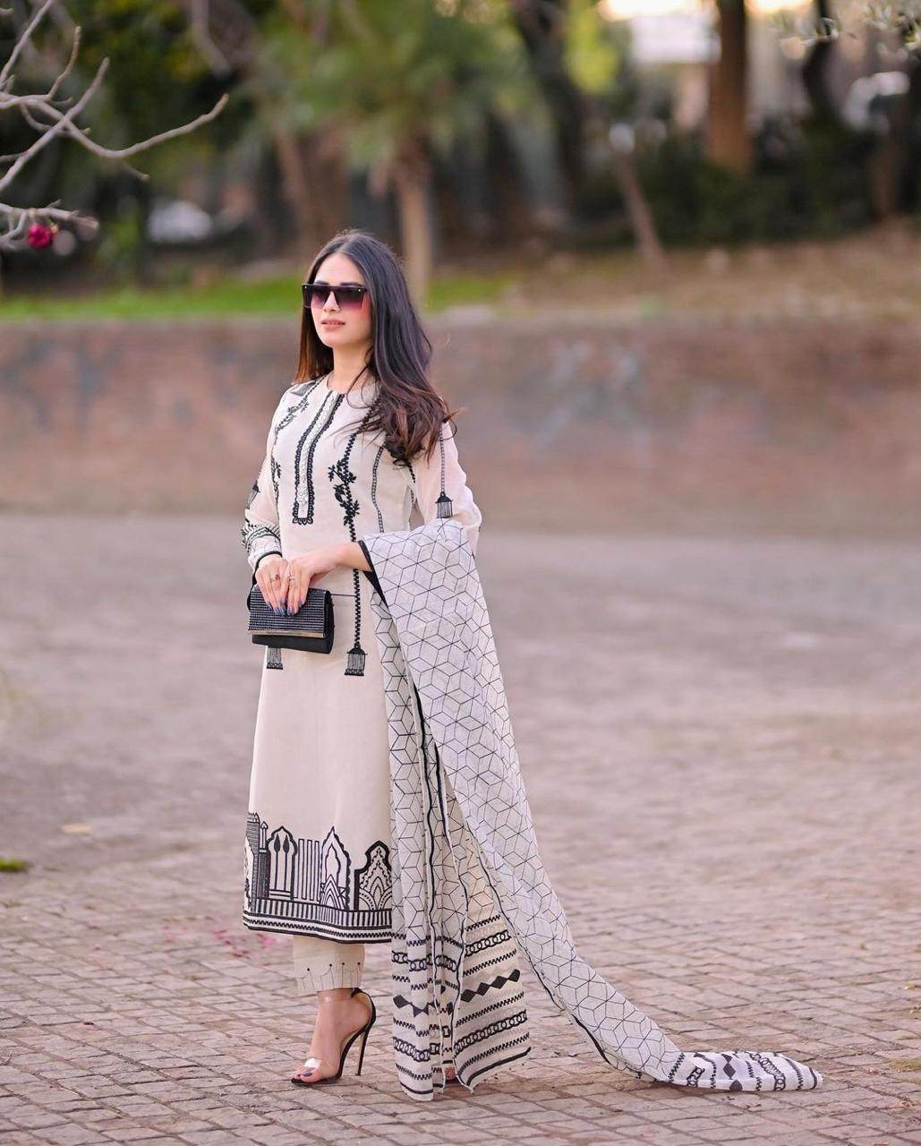 Beautiful cotton dress with unique embroidery work - Eraya