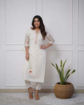 Heavy cotton exquisite sequence & thread embroidery work kurti set - Eraya