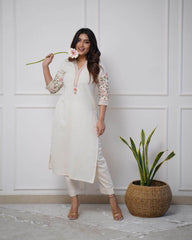 Heavy cotton exquisite sequence & thread embroidery work kurti set - Eraya