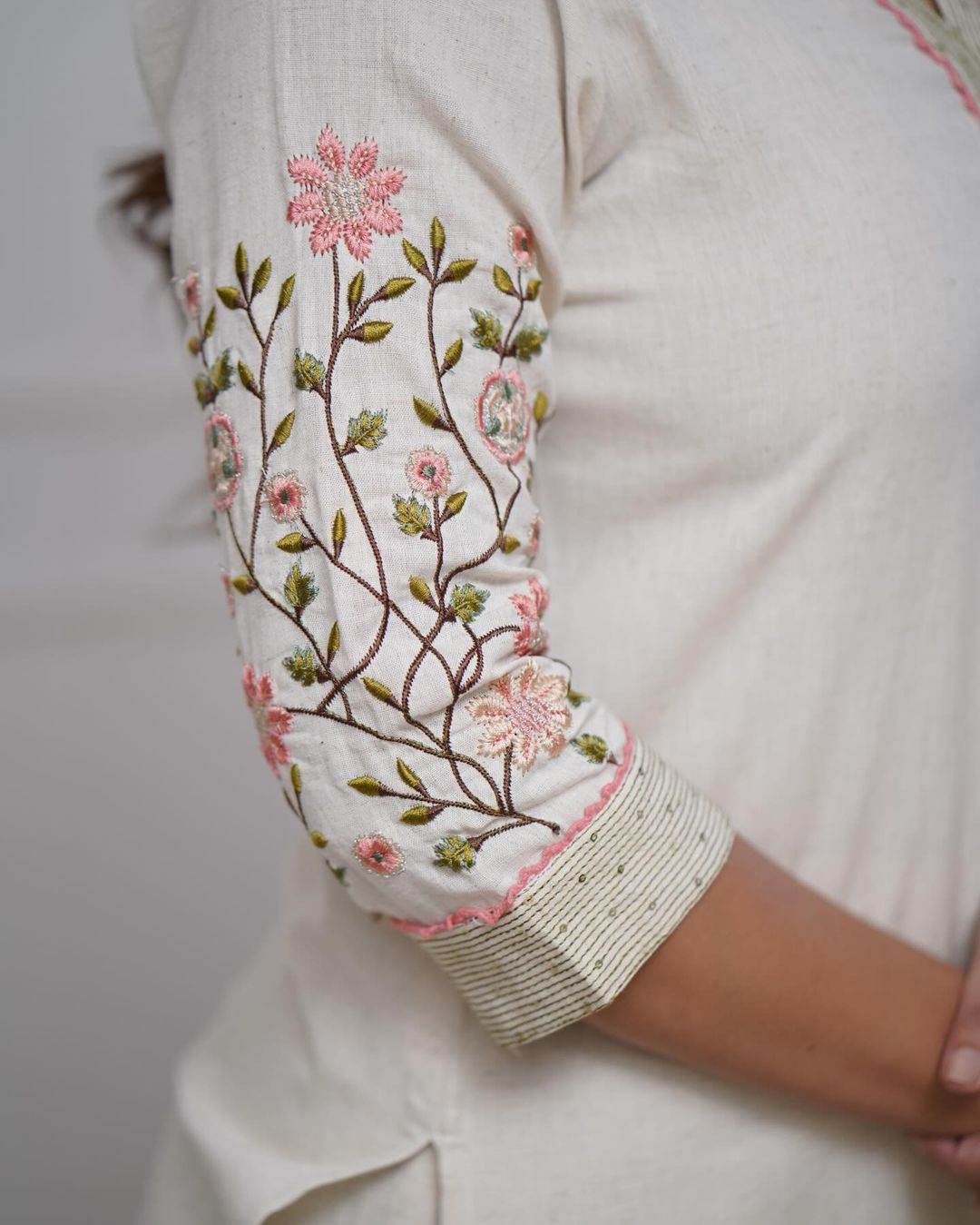 Heavy cotton exquisite sequence & thread embroidery work kurti set - Eraya