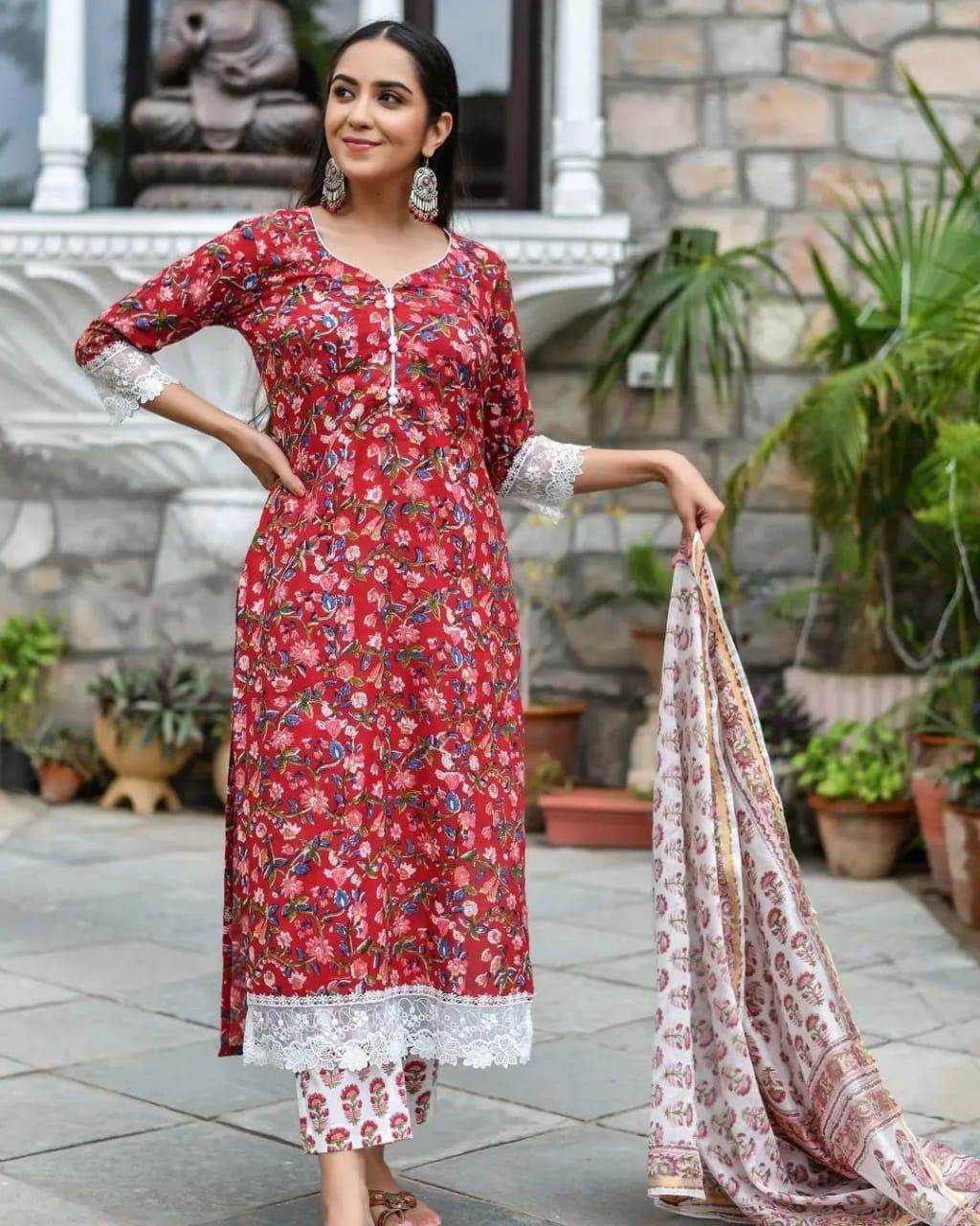 Fine handwork and printed cotton kurti set - Eraya