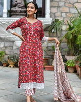 Fine handwork and printed cotton kurti set - Eraya