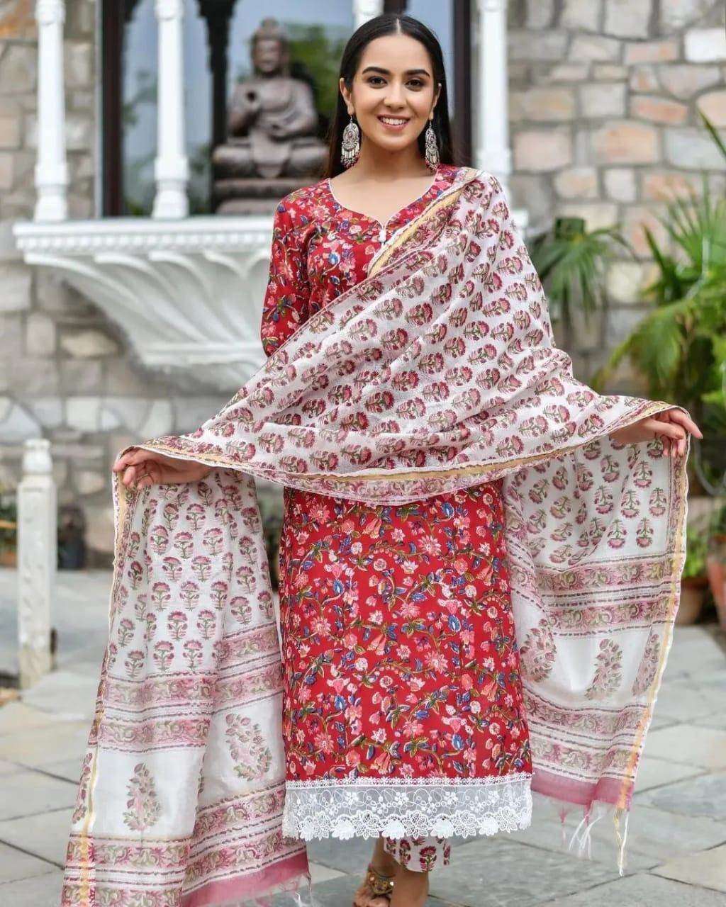 Fine handwork and printed cotton kurti set - Eraya