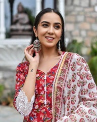 Fine handwork and printed cotton kurti set - Eraya