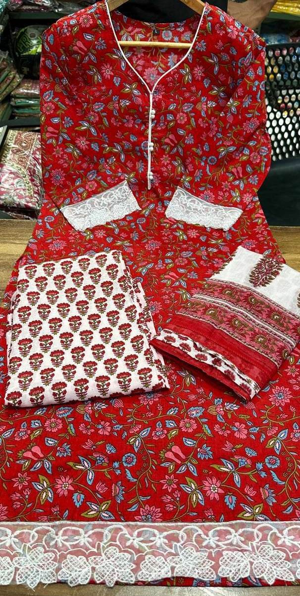Fine handwork and printed cotton kurti set - Eraya