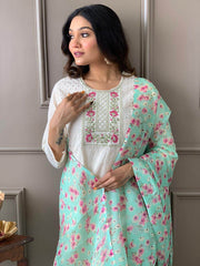 Pure chikan kurta with embroidery work and digital print silk dupatta - Eraya