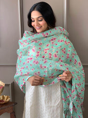 Pure chikan kurta with embroidery work and digital print silk dupatta - Eraya