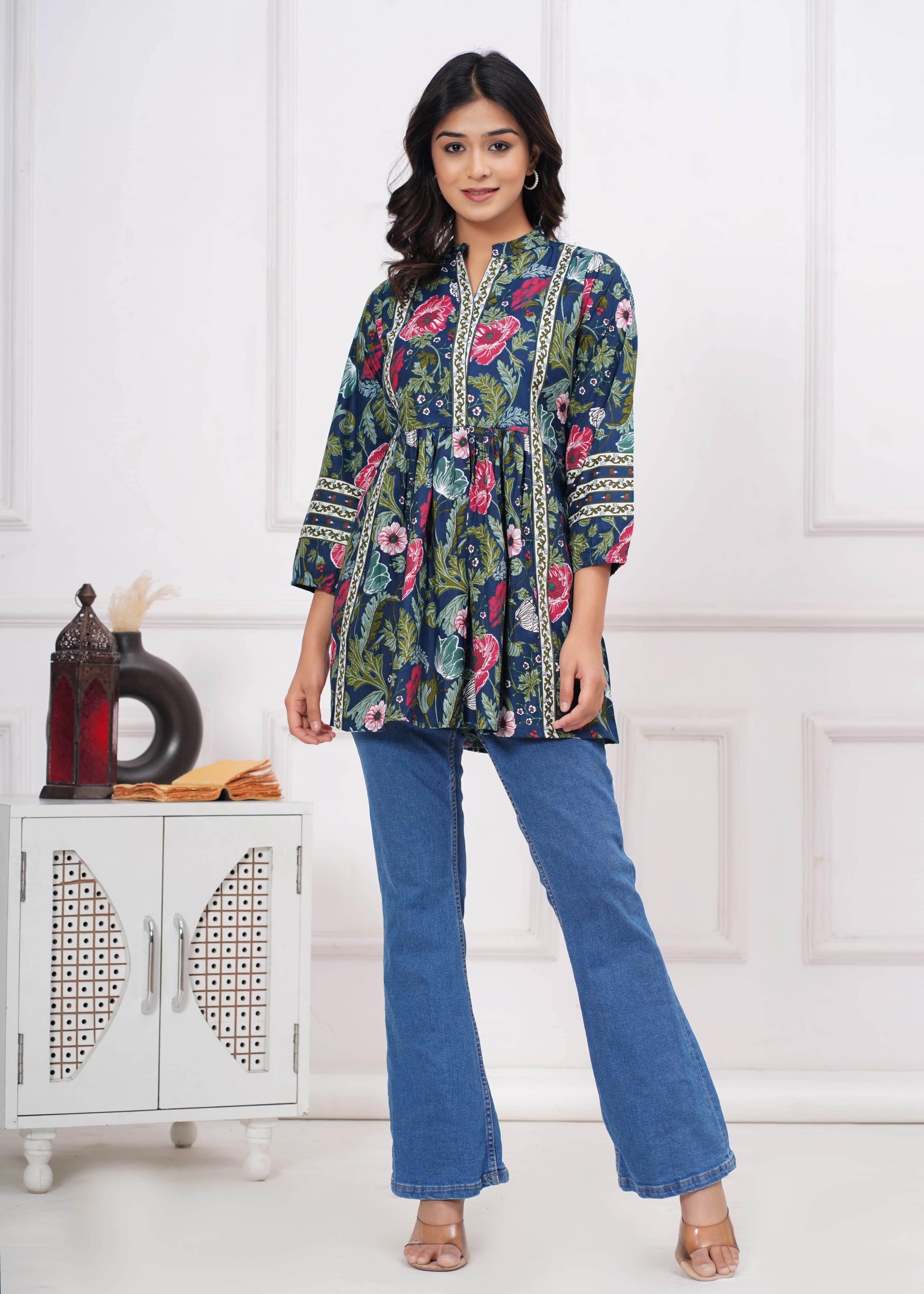 Beautiful proshin print cotton short kurti anarkali pattern-II - Eraya