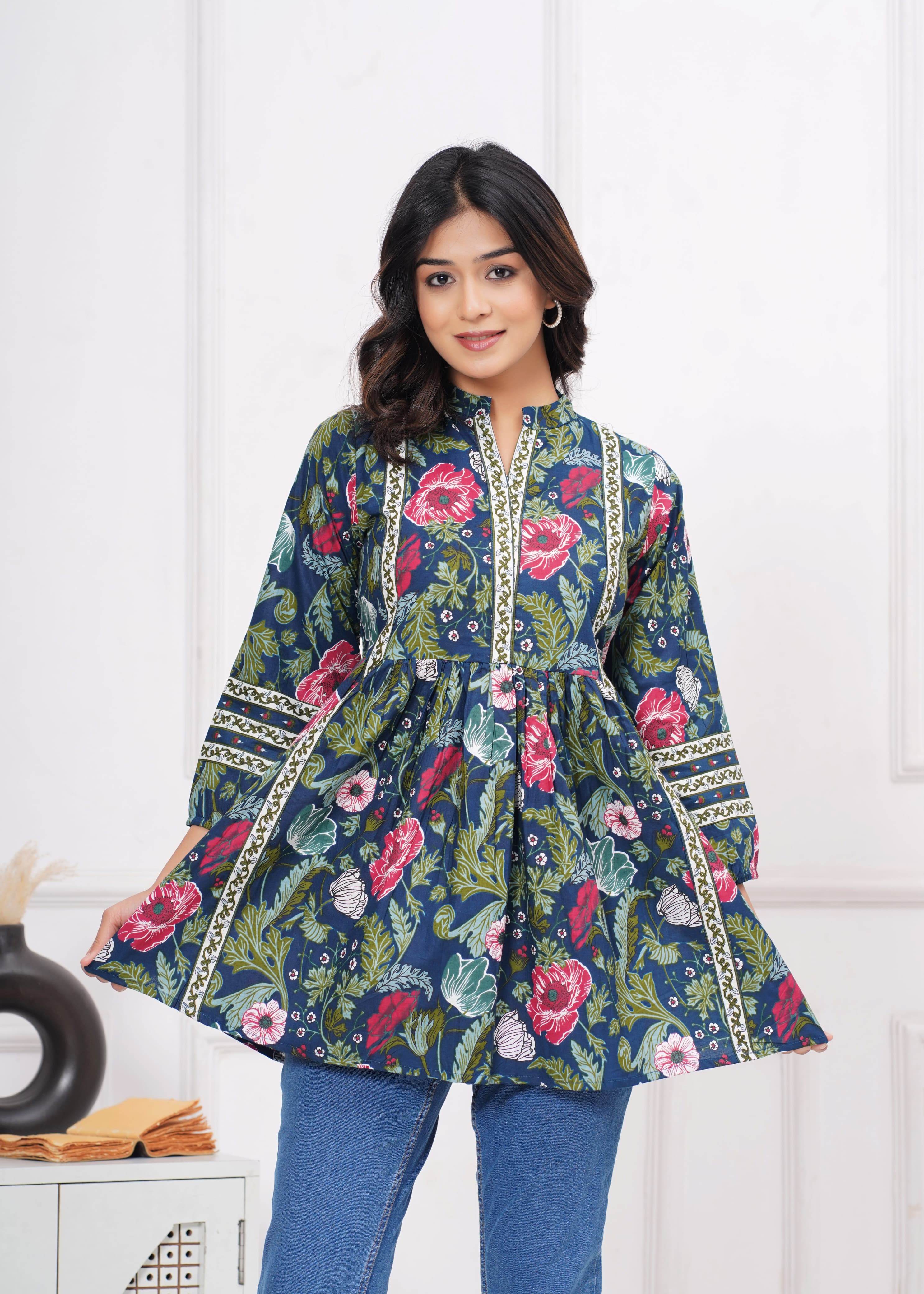 Beautiful proshin print cotton short kurti anarkali pattern-II - Eraya