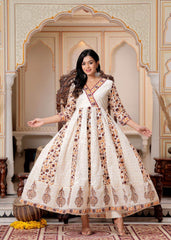 Beautiful angarkha pattern heavy chikankari work cotton kurti set with print! - Eraya